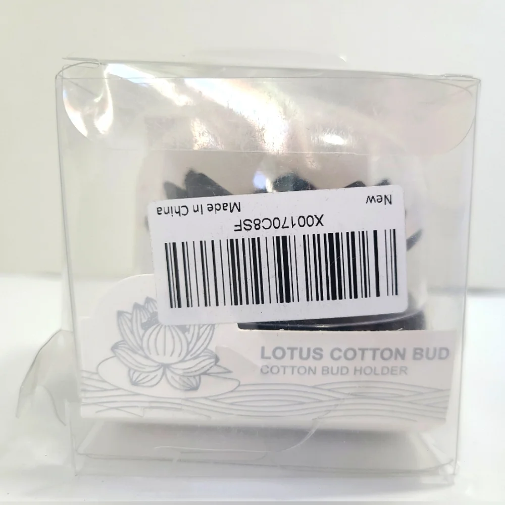 BLACK LOTUS Flower Shape Toothpick Cotton Bud Swab Qtip Holder Storage Box NEW